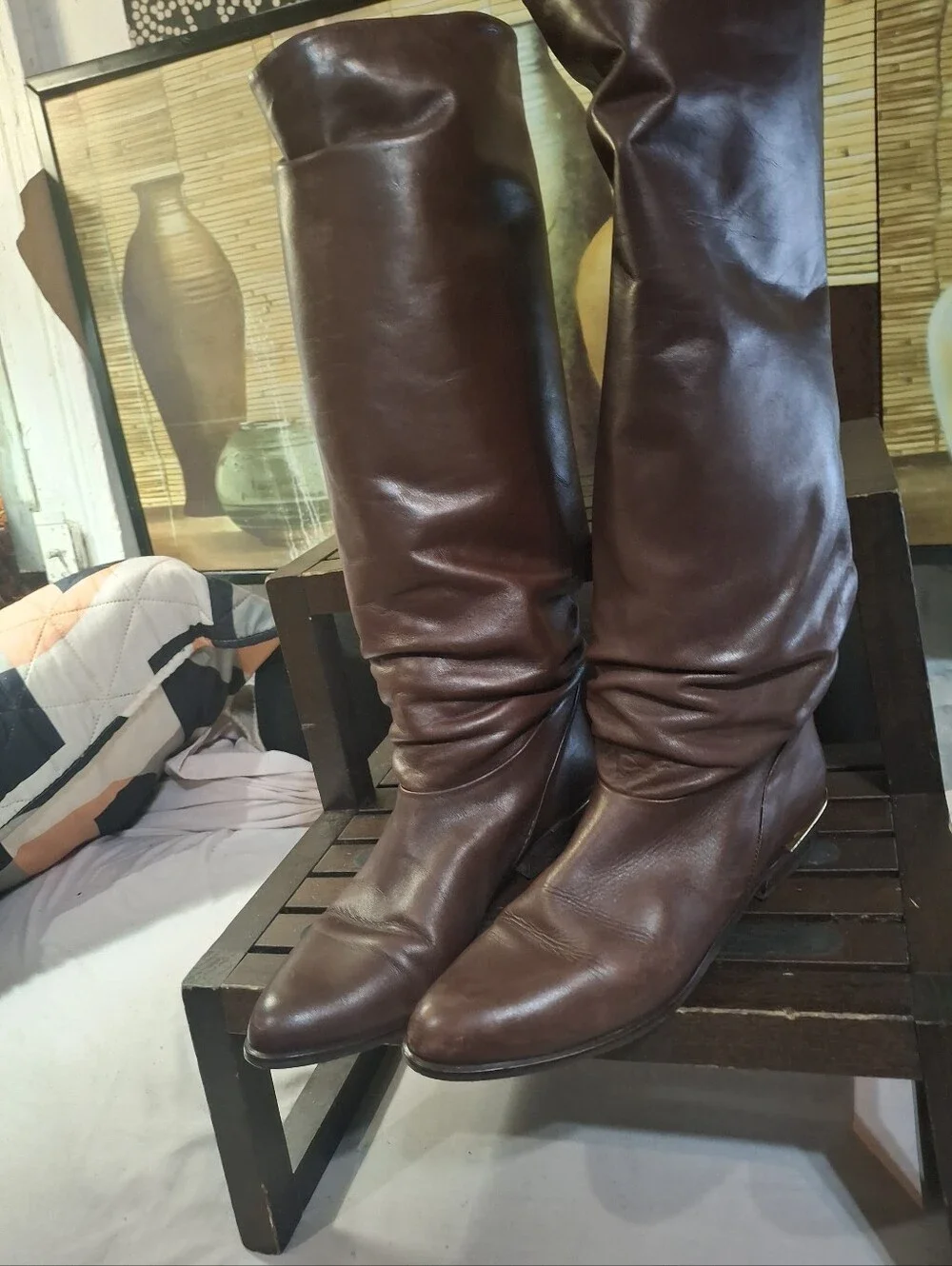 Classic Knee-High Leather Riding Boots - Brown